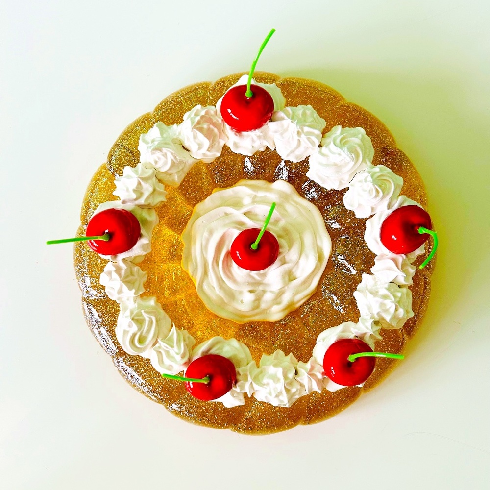 Funky Kitschy Glitter Fake Food Pop Art Jello Cake Wall Hanging